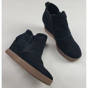 Sofft Bellview Wedge Ankle Boot Womens 11 Black Suede Side Zip Perforated Bootie